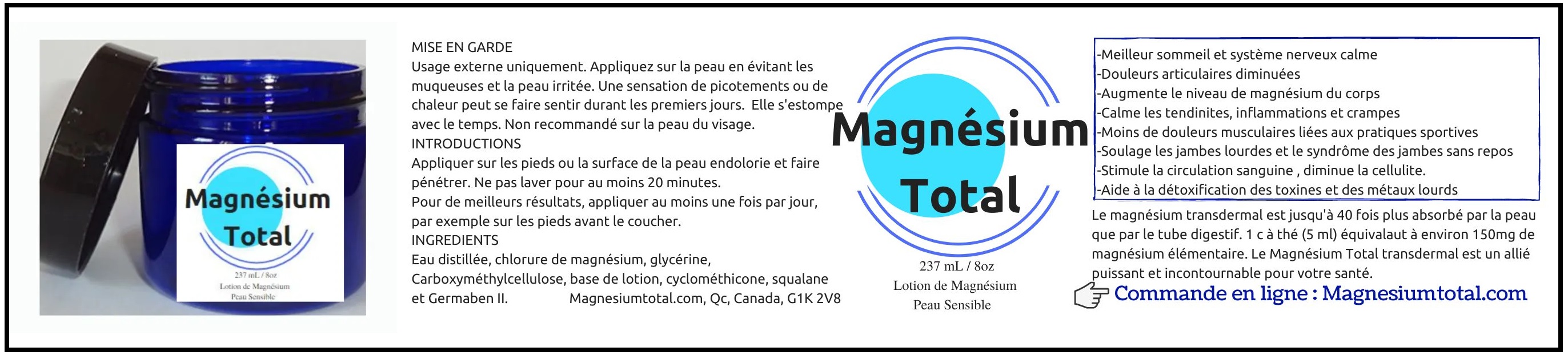 8x2 horizontale etiquette lotion Magnésium Total couleur